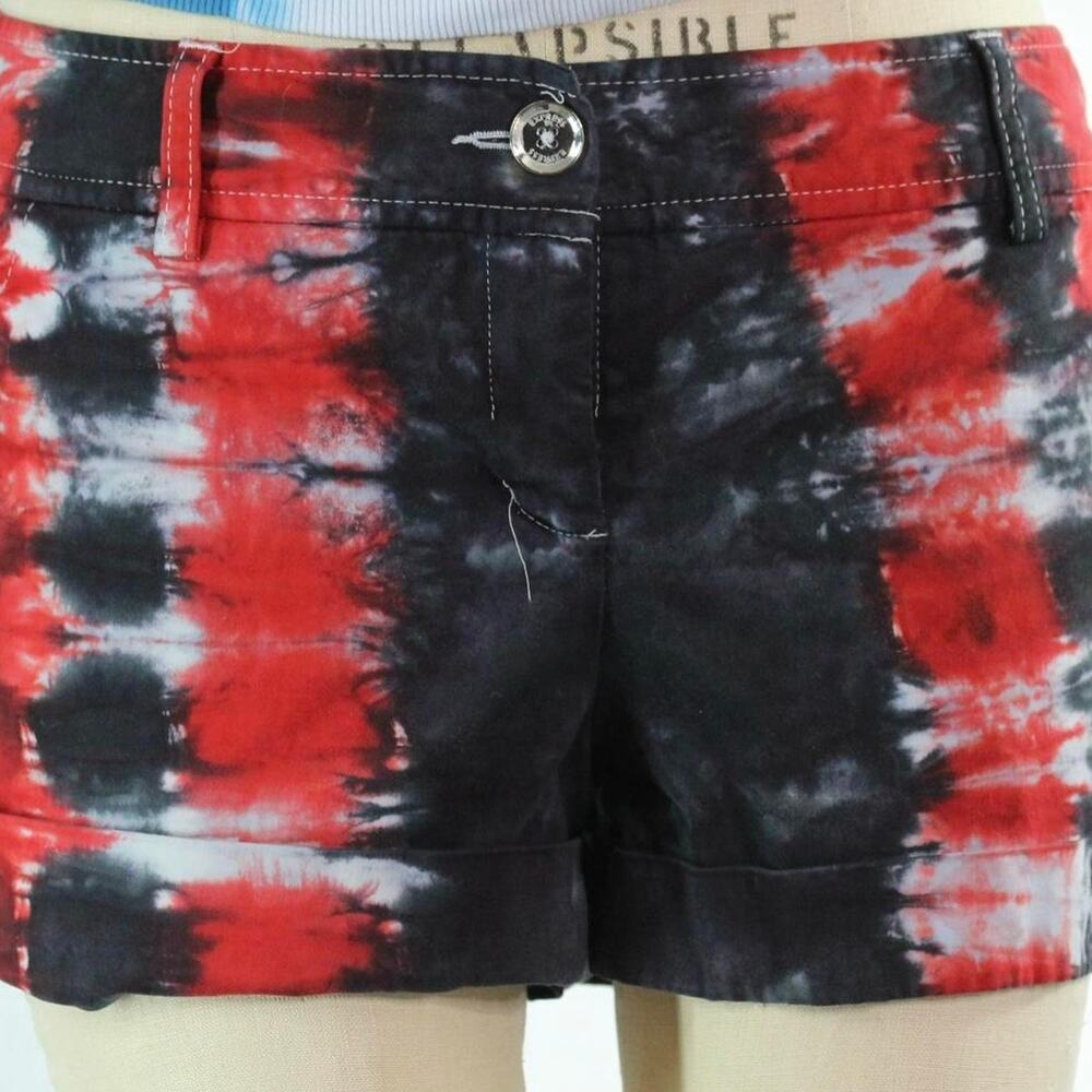 Womens Shorts Size 8 Red Black Tie Dye Reworked Beach Resort Vacation Hippie